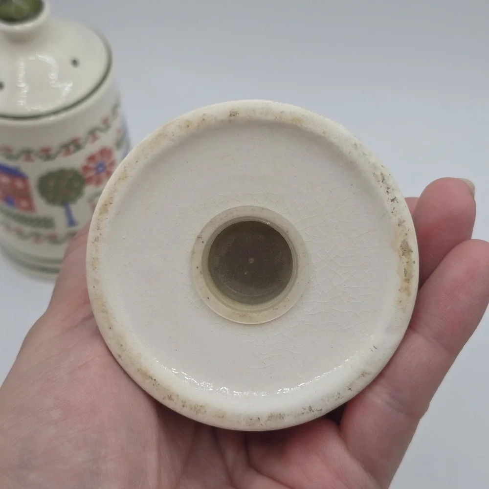 Vintage Cross Stitch Sampler Ceramic Salt and Pepper Shakers Cottagecore ABC 123